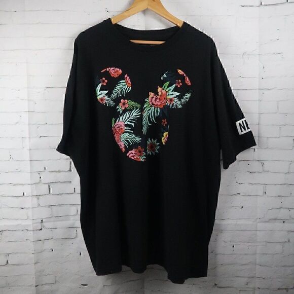 DISNEY BLACK TROPICAL FLORAL MICKEY LOGO SHORT SLEEVE T SHIRT SIZE XXXL - Picture 4 of 8